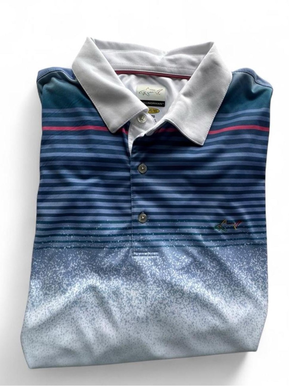 Greg Norman Play Dry Men's XL Blue Striped Ombre Performance Golf Polo Shirt